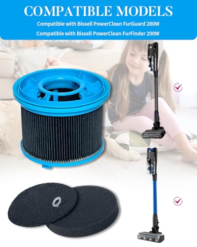 4039 4026 Vacuum Filters Kit Replacement for Bissell PowerClean FurGuard | 280W and for FurFinder 200W Self-Standing Cordless Vacuum Accessory, 2 Filters and 4 Pre-Filter Pads Set