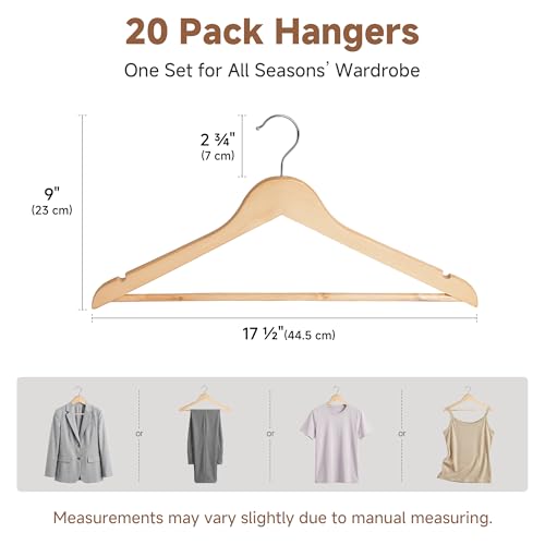 StorageWorks Wooden Coat Hangers, 20 Pack Wood Clothes Hanger for Closet