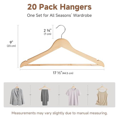 StorageWorks Wooden Coat Hangers, 20 Pack Wood Clothes Hanger for Closet