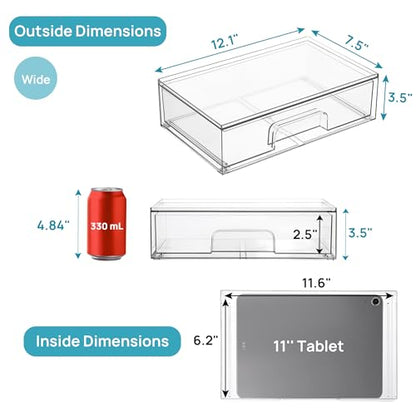 Vtopmart Clear Stackable Storage Drawers, 2 Pack Wide Plastic Organizers | Clear Pull-Out Plastic Drawers, Stackable Design for Makeup Palettes, Cosmetics, Beauty Supplies, Vanity, Cabinet and Desk