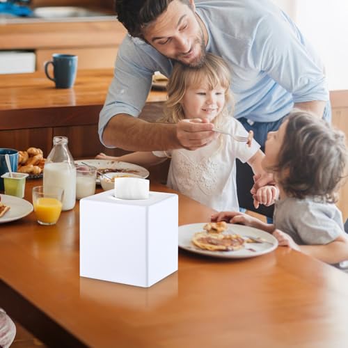 Tissue Box Cover, Modern Decorative Square Facial Storage Tissue Box Holder, Home Accessories for Bathroom Vanity Countertops, Dressers, Night Stand, Parlors and Office - White
