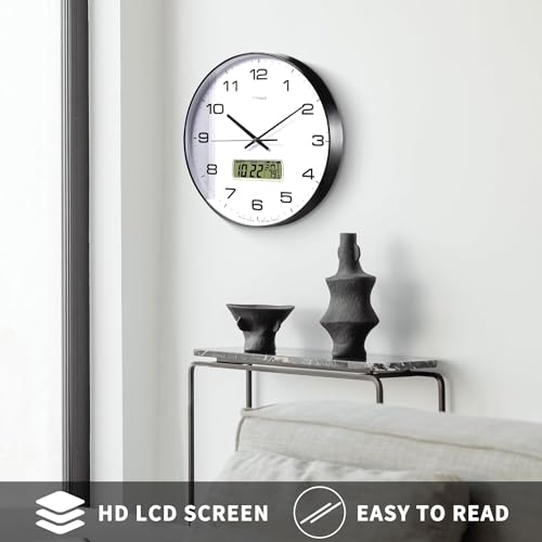 Wall Clock, 10" Dial Non-Ticking Silent Battery Op... (Black)