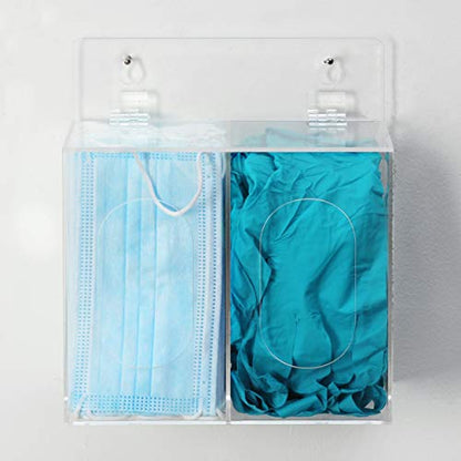 MyGift Premium Clear Acrylic Personal Face Mask Storage Box, Wall Mounted Disposable Glove Dispenser Container with 2 Compartments