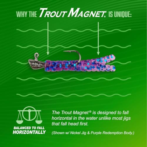 Trout Magnet 82-Piece Neon Fishing Gear Kit, Includes 70 Grub Bodies Trout Bait and 12 Size 8 Hooks
