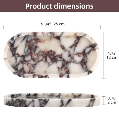 Natural Marble Tray Oval, Calacatta Viola, 10 x 5 x 0.6 | Bathroom Vanity Tray for Countertop, Elegant Stone Decorative Organizer, For Perfume, Jewelry, Home Decor