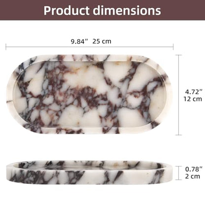Natural Marble Tray Oval, Calacatta Viola, 10 x 5 x 0.6 | Bathroom Vanity Tray for Countertop, Elegant Stone Decorative Organizer, For Perfume, Jewelry, Home Decor