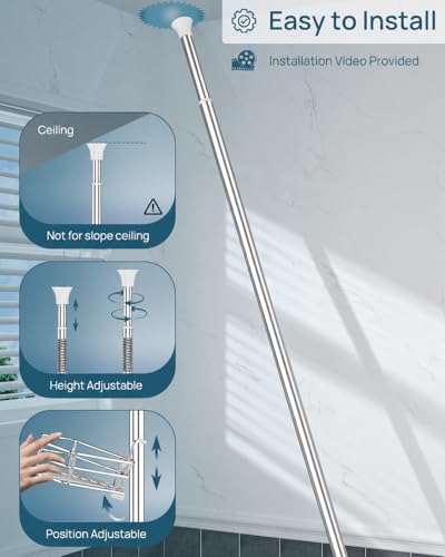 Corner Shower Caddy Tension Pole, Quick Setup, Rust-Free Bathroom Shower Organizer Corner for Bathtub Shampoo Storage, 4-Tier Adjustable Shelf, Drill Free, Fits 34 to 116 Inch Height, Silver