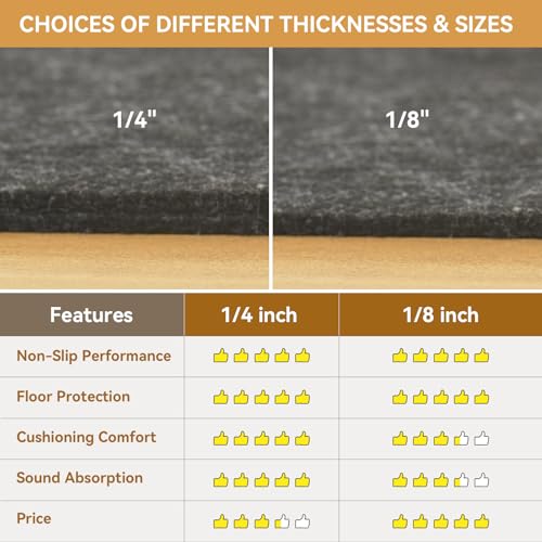 Deep Dream 1/4" Thick Felt and Natural Rubber Backing Rug Pad - Non Slip Carpet Gripper for 8 x 10 Ft Area Rugs - Protective Cushioned Pads for All Floors