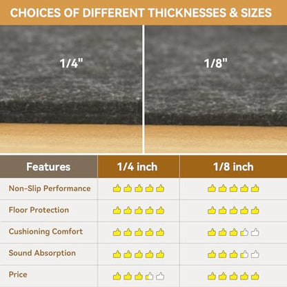 Deep Dream 1/4" Thick Felt and Natural Rubber Backing Rug Pad - Non Slip Carpet Gripper for 8 x 10 Ft Area Rugs - Protective Cushioned Pads for All Floors
