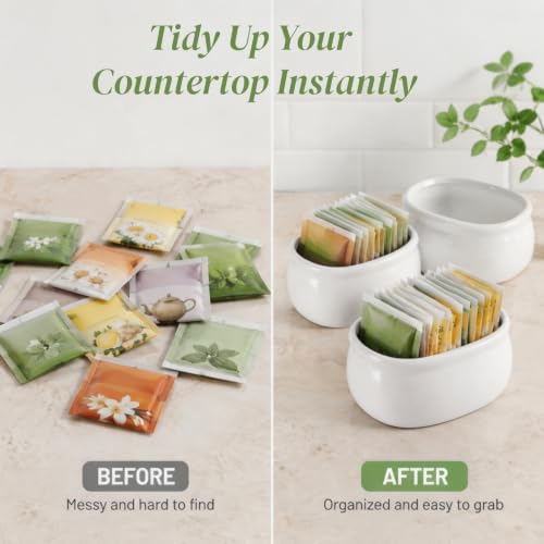 Dicunoy Set of 6 Sugar Packet Holder, Ceramic Sugar Caddy for Sweetener, Classic Restaurant White Tea Bag Organizer Bowl Storage Dish for Coffee Bar, Home