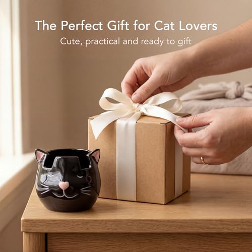 Cat Glasses Holder Stand and Vase - Black Cat Ceramic Sunglasses and Eyeglasses Stand Cat Lady Gift Display and Decor Organizer for Desk Accessories and Stationery Items