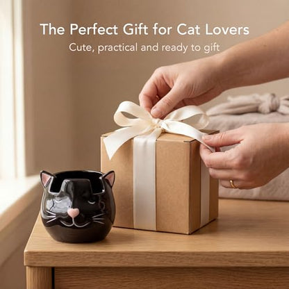 Cat Glasses Holder Stand and Vase - Black Cat Ceramic Sunglasses and Eyeglasses Stand Cat Lady Gift Display and Decor Organizer for Desk Accessories and Stationery Items