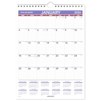 AT-A-GLANCE 2026 Wall Calendar, 8" x 11", Small, Ruled Blocks (PM12826)