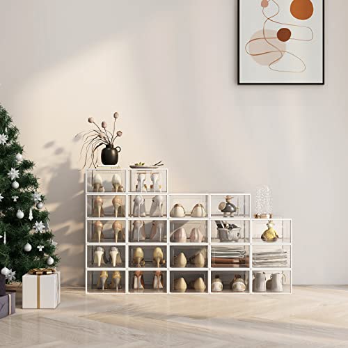 XXX-Large Fit Size 14 Shoe Storage Box, Clear Plastic Stackable Shoe Organizer for Closet, Shoe Rack Sneaker Container Bin Holder for Entryway, Closet, Under Bed