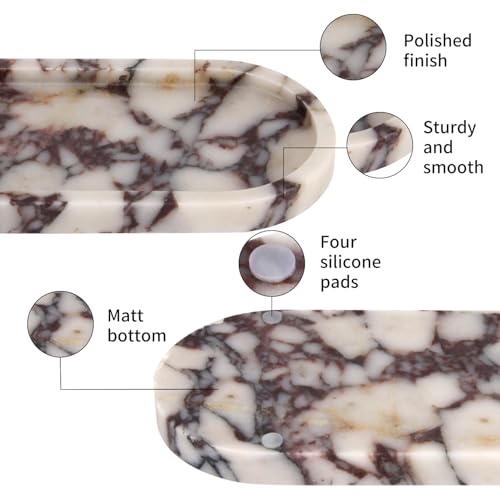 Natural Marble Tray Oval, Calacatta Viola, 10 x 5 x 0.6 | Bathroom Vanity Tray for Countertop, Elegant Stone Decorative Organizer, For Perfume, Jewelry, Home Decor