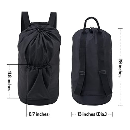 Seiritex Laundry Backpack Bag, Dirty Clothes Travel Laundry Bag with Shoulder Straps for College Dorm (Black)