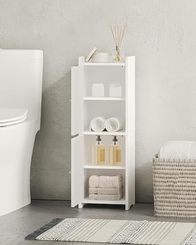 Hzuaneri Bathroom Storage Cabinet, Small Corner Floor Cabinet with 2 Doors | Narrow Toilet Paper Cabinets with Adjustable Shelf, Bathroom Organizer for Small Spaces, 7.9" D x 9.8" W x 29.5" H White