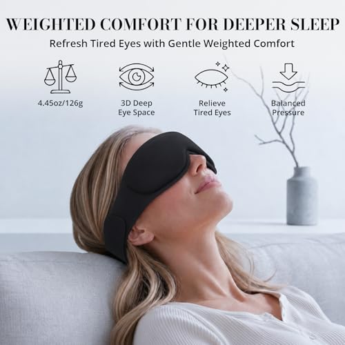 Weighted Sleep Mask for Sleeping, 3D Deep Eye Cups Ultimate Blackout Eye Mask, Lash Extensions & Hair Friendly, Pressure-Relieving Fit for Shift Work/Daytime Sleep/Travel, Black