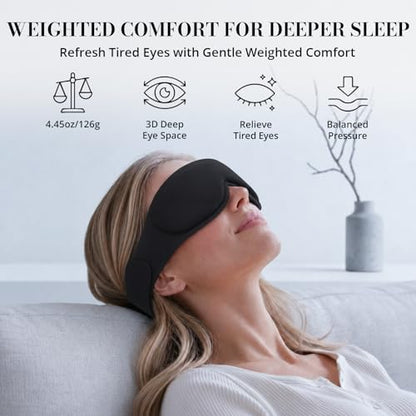 Weighted Sleep Mask for Sleeping, 3D Deep Eye Cups Ultimate Blackout Eye Mask, Lash Extensions & Hair Friendly, Pressure-Relieving Fit for Shift Work/Daytime Sleep/Travel, Black
