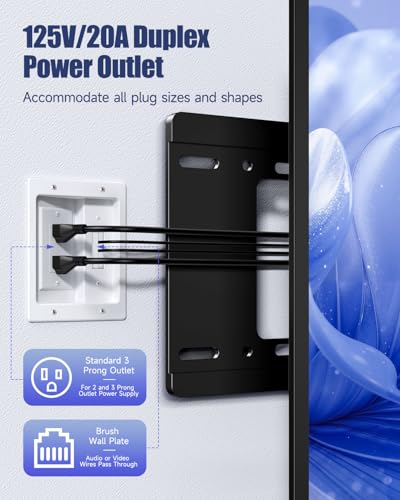 Wall Cable Concealer Kit, in Wall Cable Management Kit for TV, Recessed Outlet with Cable Management Box, in Wall Power Kit Hides TV Cords and Cables, Fits All Plugs, White