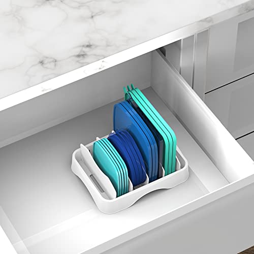 Simple Houseware Food Container Lid Storage 10" x 8" Adjustable Divider | Lid Organizer, White