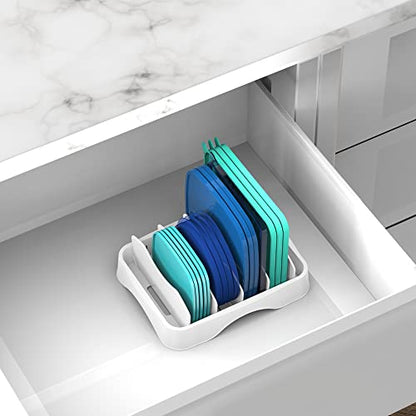 Simple Houseware Food Container Lid Storage 10" x 8" Adjustable Divider | Lid Organizer, White