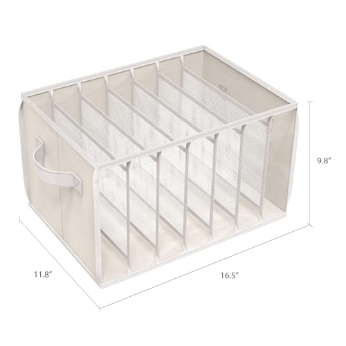 Zilink Jean Organizers for Closet Wardrobe Clothes Organizer, Beige, 3 Pack | 7 Grids Divider, Support Board, Upgraded Extra Large Sweater Organizer for Closet for Jean, Pant, Sweaters, T-Shirt