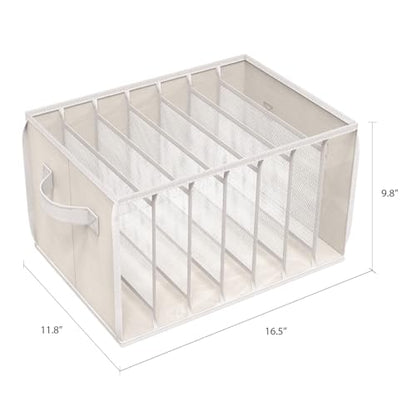 Zilink Jean Organizers for Closet Wardrobe Clothes Organizer, Beige, 3 Pack | 7 Grids Divider, Support Board, Upgraded Extra Large Sweater Organizer for Closet for Jean, Pant, Sweaters, T-Shirt