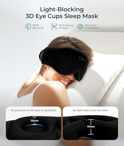 MUSICOZY Sleep Mask Headphones with Bluetooth Wireless Eye Masks Earphones | 3D Blackout Eyemask with Music Headphone for Side Sleepers, Hi-Fi Sound＆Long Battery Life Sleeping Earbuds for Travel Rest