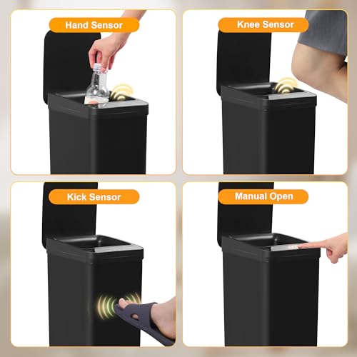 Black Bathroom Trash Can 2.6 Gallon Motion Sensor Trash Cans Automatic Touchless Garbage Bin Small Smart Trash Can for Bathroom,Kitchen, Toilet, Bedroom, RV