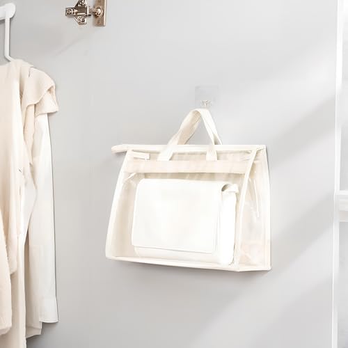 12PC Dust Bags for Handbags with 12 Hooks, Clear PVC Handbag Storage Dust Bags with Zippers and Handles, Plastic Hanging Dust Cover Bag Holder Purse Storage Organizer for Closet (3 Size)
