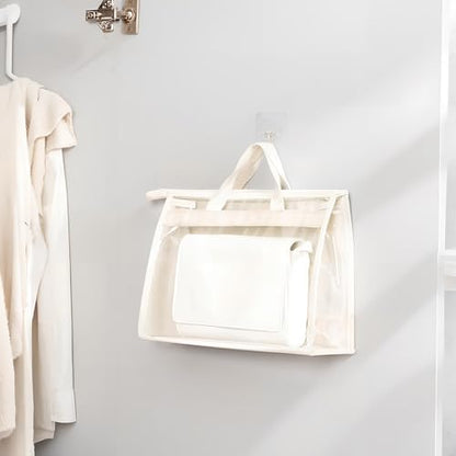 12PC Dust Bags for Handbags with 12 Hooks, Clear PVC Handbag Storage Dust Bags with Zippers and Handles, Plastic Hanging Dust Cover Bag Holder Purse Storage Organizer for Closet (3 Size)