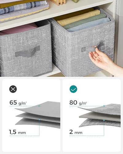 SONGMICS Storage Cubes, 11-Inch Non-Woven Fabric Bins with Double Handles, Set of 6, Closet Organizers for Shelves, Foldable, for Clothes, Cattail Gray UROB26LG