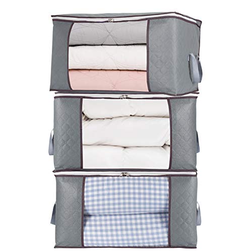 combocube 3Pcs Zippered Storage Bag for Closet King Comforter, pillow, quilt, bedding, Clothes, Blanket Organizers with Large Clear Window & Carry Handles Space Saver