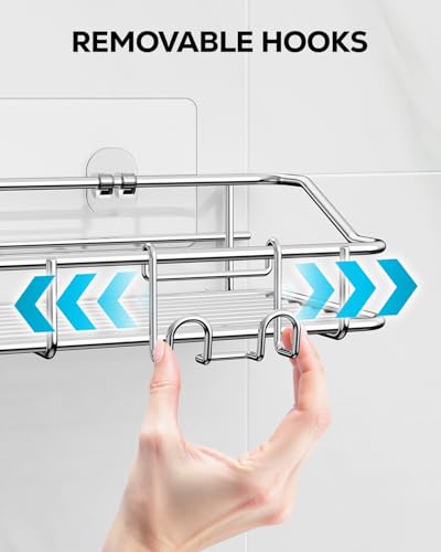 Nieifi Shower Caddy Adhesive, Shower Shelves, Shampoo Holder for Bathroom | Stainless steel, 2 pack, shower rack, shower organization, with hooks, rustproof, no drilling, razor holder, silver