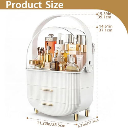 Makeup Organizer Skincare Organizers With Drawers | Cosmetic Display Cases with Transparent Cover, Skincare Organizers for Bathroom Countertop, Bedroom Vanity Desk, White