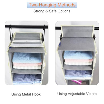 Large-Sized Hanging Shoe Organizer 8-Shelf, Hanging Closet Organizer with 8 Side Pockets, Wider Hanging Shelves for Storage Shoes Clothes 9" W × 11.8" D× 48" H, Grey