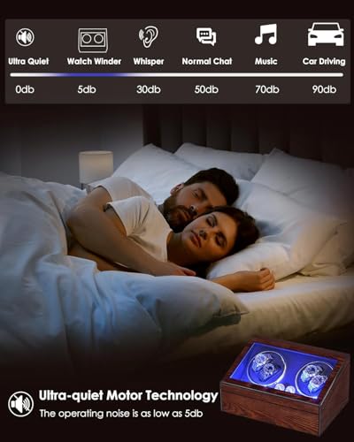 BEWISHOME Watch Winders for Automatic Watches, Automatic Watch Winder Box | Watch Spinner with LED Light,4 Watch Winder with Quiet Running Motor and 6 Storage Case for Man/Woman's Watches, Brown SYQ01Y