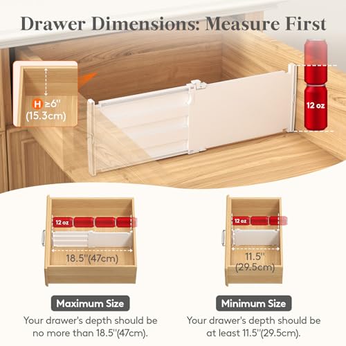 Lifewit 6" Tall 9 Pack Drawer Dividers, 11.5"-18.5" Adjustable Deep Drawer Organizer Clothes, Expandable White Plastic Separators for Dresser, Kitchen, Cabinet, Closet, Office Organization & Storage