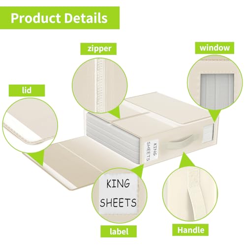 Foldable Bed Sheet Organizers and Storage - 4 Pack(Queen or King Size) Sheet Set Organizer for Bed Sheets,Pillowcases,Linen Closet Organizer for Bedding Clothes Towels(lvory)
