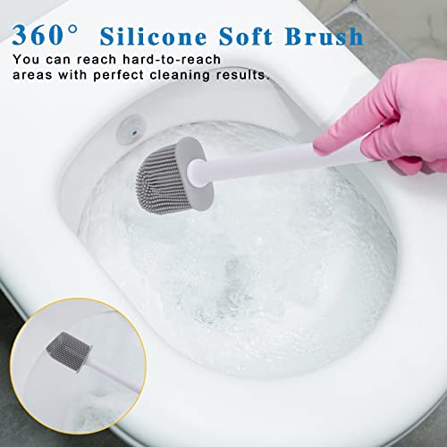 Silicone Toilet Brush and Holder, Wall Mounted No Rust Problem White | TPR Small and compact Flex Flat head Scrubber Ergonomics Modern Cute Bendable Matte Hidden Bathtub