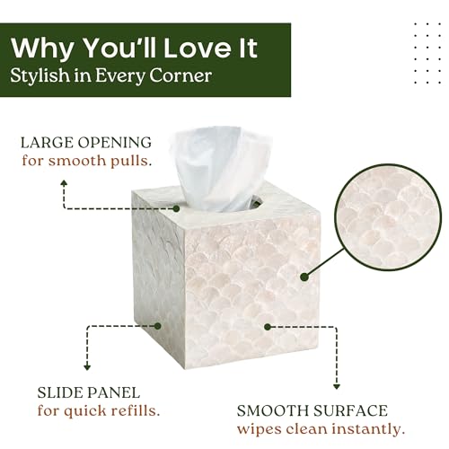 5.5" Capiz Square Tissue Box Cover, Coastal Tissue Box Holder