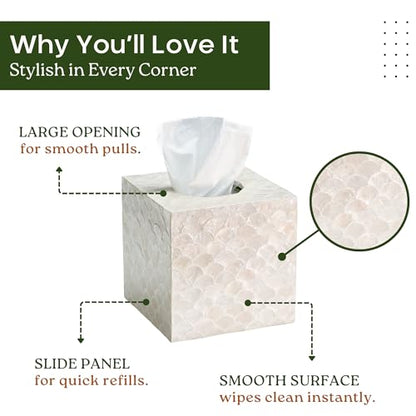 5.5" Capiz Square Tissue Box Cover, Coastal Tissue Box Holder