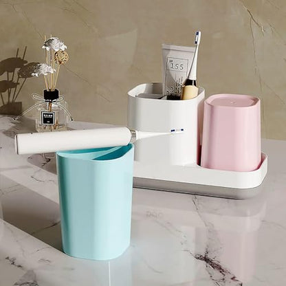 Toothbrush Holder for Bathroom, Kids Toothbrush Holder with Cups, Electric Toothbrush Holder for Bathroom Decor, Kids Bathroom Accessories Set with Toothpaste Holder, Pink & Blue