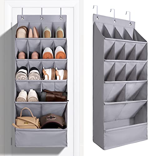 FENTEC 1 Pack Over-the-Door-Shoe-Organizers,Hanging Organizers with Large Pocket Shoe Holder Hanging Shoe Rack for Closet Shoe Organizer for Wall, Over Door Organizer with 15 Pockets Gray
