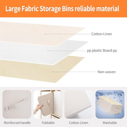 Linen Folding Storage Bins, 3 Pack Large Storage Baskets, Washable, Clothing Storage Bins with Handle, Closet Organizer for Storage Sweater,Sheets(Beige, 18½"x11 x8½)