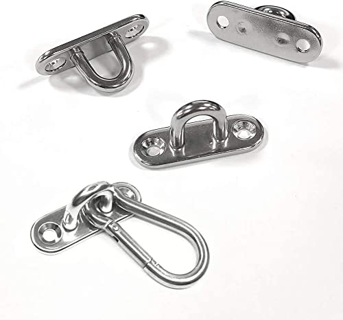 Stainless Steel 1.8 inch Pad Eye Plate U Hooks + Stainless Steel Snap Hook,Marine Hardware Staple Hook Loop with Screws, 8 Pack
