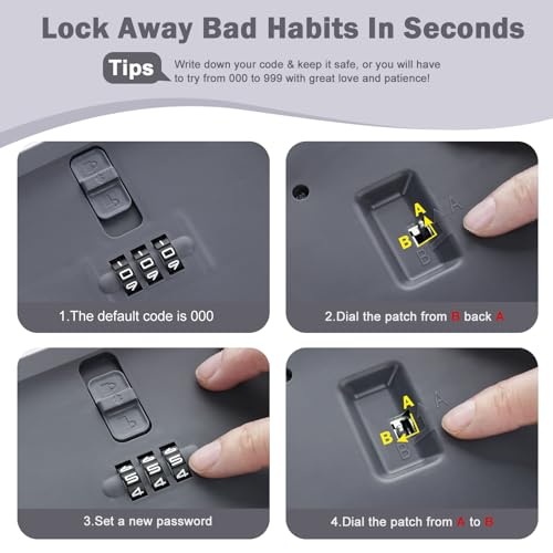 Lockable Storage Box, Small Lock Box with Combination Code for Phone/Medicine Safe/Food Home/Refrigerator/Office/Personal Items/Travel/Gift,9.25 x 5.04 x 3.62’’