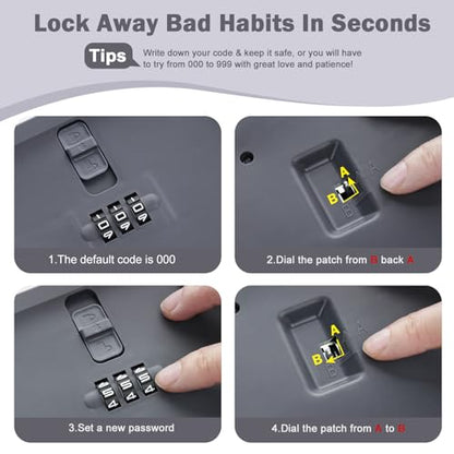 Lockable Storage Box, Small Lock Box with Combination Code for Phone/Medicine Safe/Food Home/Refrigerator/Office/Personal Items/Travel/Gift,9.25 x 5.04 x 3.62’’