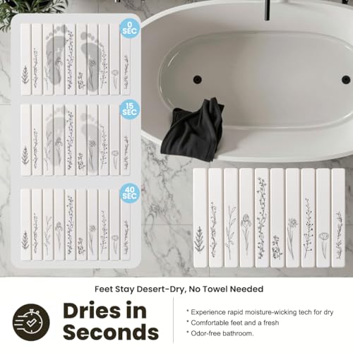 Black Floral Diatomaceous Earth Quick Dry Stone Bath Mat for Bathroom Decor | Stone Bath Mat, Diatomite Stone Bath Mats for Bathroom, Foldable Super Absorbent Quick Dry Non-Slip Fast Drying Shower Mat